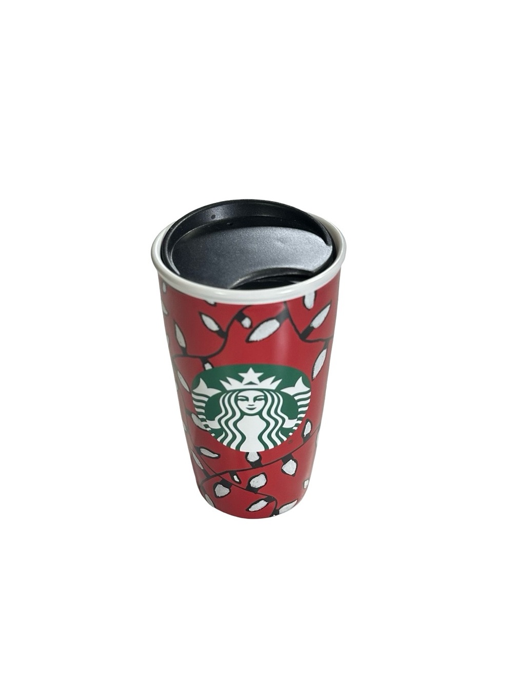 Starbucks Holiday 2016 Red Christmas Lights Ceramic Travel Mug Tumbler 12 oz Lid
